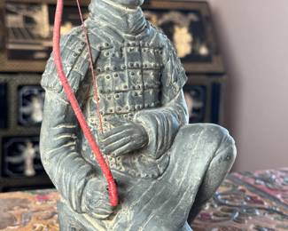 Vintage Chinese Terracotta Warrior Soldier Figurine Bow	12in H	113047
