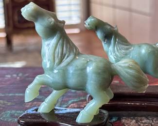2pc Chinese Jade Horses on Stands Sculpture Pair	4.25in H on stand	113017
