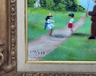 Pauline LaRosa The Balloon Man Enamel on Copper Painting Framed Art Collectors Guild  170/250	Frame: 15.25x13.25x2in	119013
