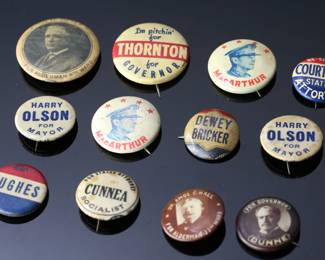 Lot of 12 1900s Political Campaign Button Pins Pinback Crimp	Largest:1.25in Diameter	119029

