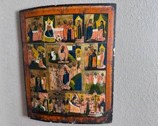 Antique Russian Icon of the Scenes From the Life of Christ Ikonostas Egg Tempera And Gesso On Wood Panel	19x15x2in	113044
