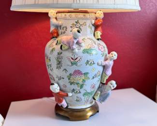 Chinese Vintage Porcelain Fertility Lamp Climbing Children	28in H x 17in Diameter	113060