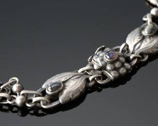 1915 Georg Jensen 830 Silver #1 Flowers & Leaf Moon Stone Necklace	13.75in Long x 0.65in W	112002
