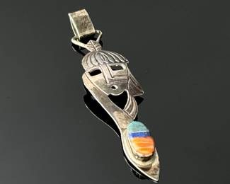 Jerry Johnson Navajo Mask Sterling Silver Multistone Inlay Pendant	54x13mm	112015
