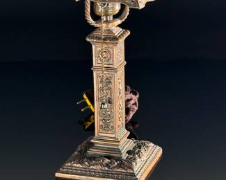 Antique Slag Glass & Bronze Cast Metal Boudoir Lamp Floral Pattern	15.5x6.5x6.5in	124073