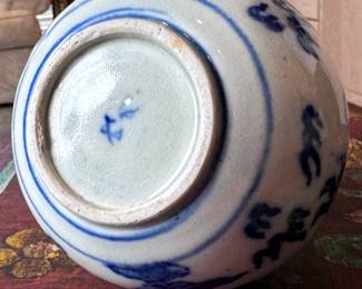 Antique Chinese Blue & White Porcelain Dragon Bottle Vase	7.5in H	113020
