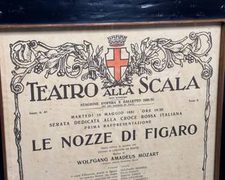 1981 Original Scala Theater Framed Poster Milan Italy Wolfgang Amadeus Mozart the Marriage of Figaro Teatro Alla Scala	Frame: 47.375x35.5inx1.5in Artwork: 38.5x26.625in	124048