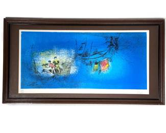 Signed Numbered  Hoi Lebadang Lithograph Collectors Guild Framed Art Litho Boat Scene	Frame: 16.75x31.75x0.5in	119001
