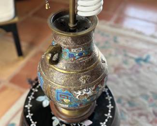Vintage Japanese Cloisonne Champleve Large Enameled Brass Vase Urn Lamp	25in H x 14in Diameter	113058