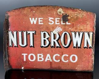 Antique Nut Brown Tobacco Double Sided Porcelain Flange Sign Enamel Advertising	13.5x17.75x1.75in Gauge: 2.5mm	124030