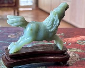 2pc Chinese Jade Horses on Stands Sculpture Pair	4.25in H on stand	113017
