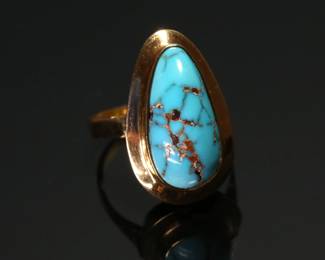 18kt Gold Egyptian Turquoise Ring SZ: 7.25 18k	Size: 7.25 Centerpiece:0.92x0.584in	113107