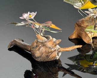 4pc Norman Brumm Enamel on Copper Bird on Driftwood Base	3in H	113097