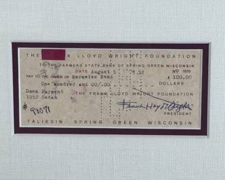 Signed Original Frank Lloyd Wright Framed Bank Check & Photo 1952 Mercedes 300 Sedan	Frame: 17.25x14.25x1in	124088
