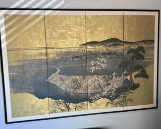 Antique Japanese Showa 4-Panel BYOBU Silk Hand Painted Screen	46x69in	113053