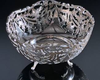 Vintage Egypt 900 Silver Reticulated Footed Bowl Egyptian Coin Silver	3in H x 5 1/8in Diameter	113104
