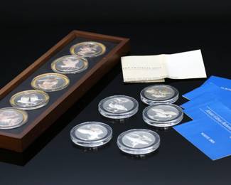 Franklin Mint Sterling Silver Gilroy Roberts Birds Coin Set of 10	Frame: 15.5x4.5in	119050