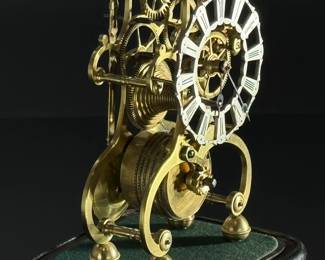 19th Century Antique English Brass Fusee Skeleton Clock With Glass Dome	15x6.125x6.125in	124062
