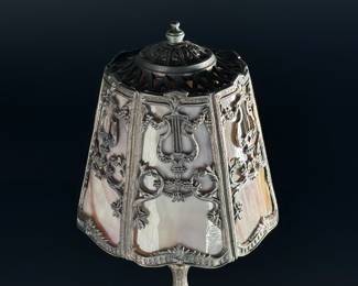 Antique Art Nouveau Slag Glass & Cast Metal Boudoir Lamp	15x7x7in	124072