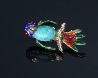 14k Gold Turquoise Enamel Parrot Bird Pin Brooch 14kt	23x14x10.5mm	113108