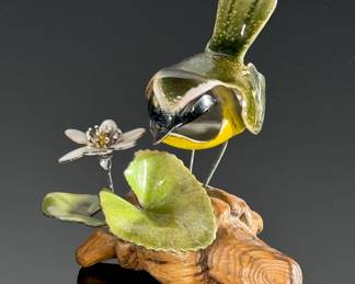 4pc Norman Brumm Enamel on Copper Bird on Driftwood Base	3in H	113097