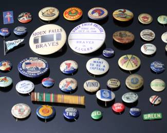 Lot of 44 miscellaneous Pin Back Political Comic Advertising Etc. Pinbacks	Largest: 2.2in Diameter	119037
