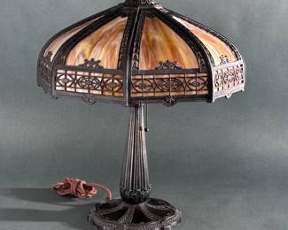 Antique Empire Bronzed Cast Metal & Carmel Slag Table Lamp	22.25x18x18in	124076