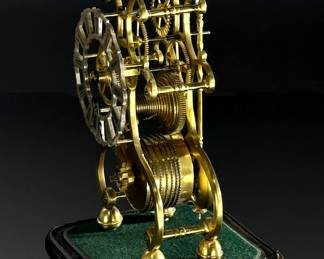 19th Century Antique English Brass Fusee Skeleton Clock With Glass Dome	15x6.125x6.125in	124062
