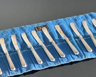 11 pc Sterling Silver Yates Brothers Sheffield Butter Spreader Knife Set Knives	6.75in Long	124121