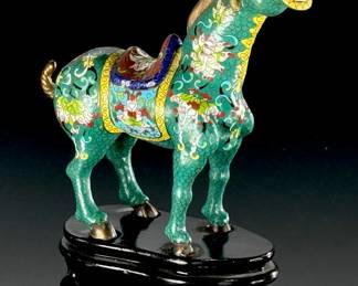 Vintage Chinese Cloisonne Tang Horse Green	9in H	113094
