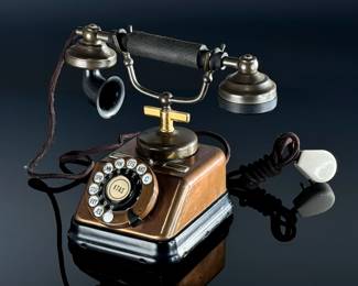 1930s Antique Danish Copper Rotary Telephone KTAS Kjobenhavns Telefon AKTIESELSKAB Phone	9x10.25x7.5in	124025