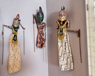 3pc Antique Indonesian Wayang Golek Hand Crafted Stick Rod Puppet Javanese	Longest: 28in	113045