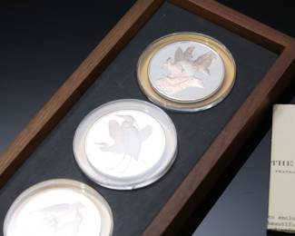 Franklin Mint Sterling Silver Gilroy Roberts Birds Coin Set of 10	Frame: 15.5x4.5in	119050