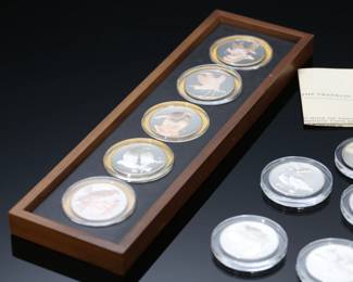Franklin Mint Sterling Silver Gilroy Roberts Birds Coin Set of 10	Frame: 15.5x4.5in	119050