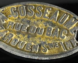 Antique A Gosseaume Rue Du Bac Badge French Address Plate	2.1x3.25x 54mm	124131
