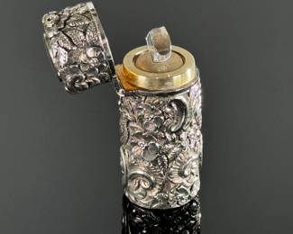 Victorian Antique Silver Scent Bottle chased with Birds  SAMPSON MORDAN & CO, LONDON  S.M.& Co Perfume	2.12in H x 0.9in	124132