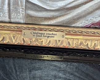 Antique Oil Painting Odalisque Couchee et Faun lorgnat Lying Concubine and Pepping Faun Original Art	Frame: 17x22.5in Canvas: 14.75x20in	124057