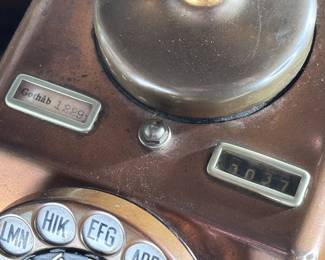1930s Antique Danish Copper Rotary Telephone KTAS Kjobenhavns Telefon AKTIESELSKAB Phone	9x10.25x7.5in	124025