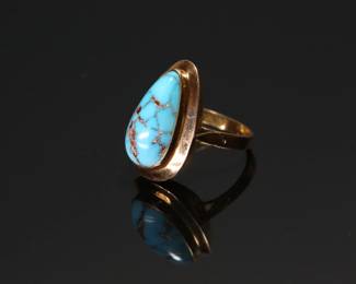 18kt Gold Egyptian Turquoise Ring SZ: 7.25 18k	Size: 7.25 Centerpiece:0.92x0.584in	113107