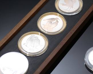 Franklin Mint Sterling Silver Gilroy Roberts Birds Coin Set of 10	Frame: 15.5x4.5in	119050