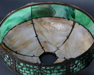 Antique Bronze Cast Metal Slag Table Lamp Green White	26x18in diameter	124077