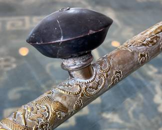 Antique Chinese Brass Clad Wood Opium Pipe	22.5 in long	113004
