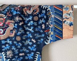 Antique Chinese Imperial Blue Dragon Robe Embroidered Qing Dynasty	35x48in	113078