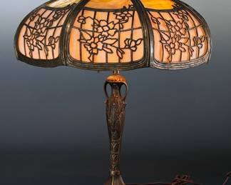 Antique Empire Flower Filigree Slag & Cast Metal Table Lamp	23.5xx20x20in	124075