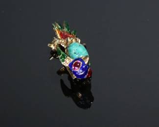 14k Gold Turquoise Enamel Parrot Bird Pin Brooch 14kt	23x14x10.5mm	113108