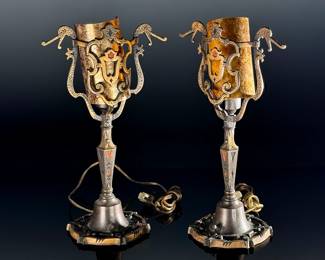 2pc Antique Cast Bronze Mantle/Vanity Lamps Pair	16x9x6.25in	124074