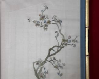 2pc Asian Silk Tapestry Pair Birds & Branches	Frame:39x15.5in	113063