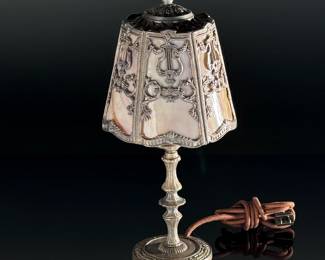 Antique Art Nouveau Slag Glass & Cast Metal Boudoir Lamp	15x7x7in	124072