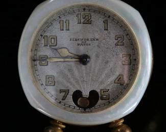 Antique Fleur de Lys De Paris Brevet Travel Clock Lenox W. Co With Case	Clock: 2.35x1.5x1.3in Case: 3.1x1.95x1.6in	124008