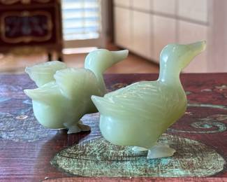 2pc Vintage Chinese Carved Jade Ducks Duck Sculpture Pair	2.5in H	113015
